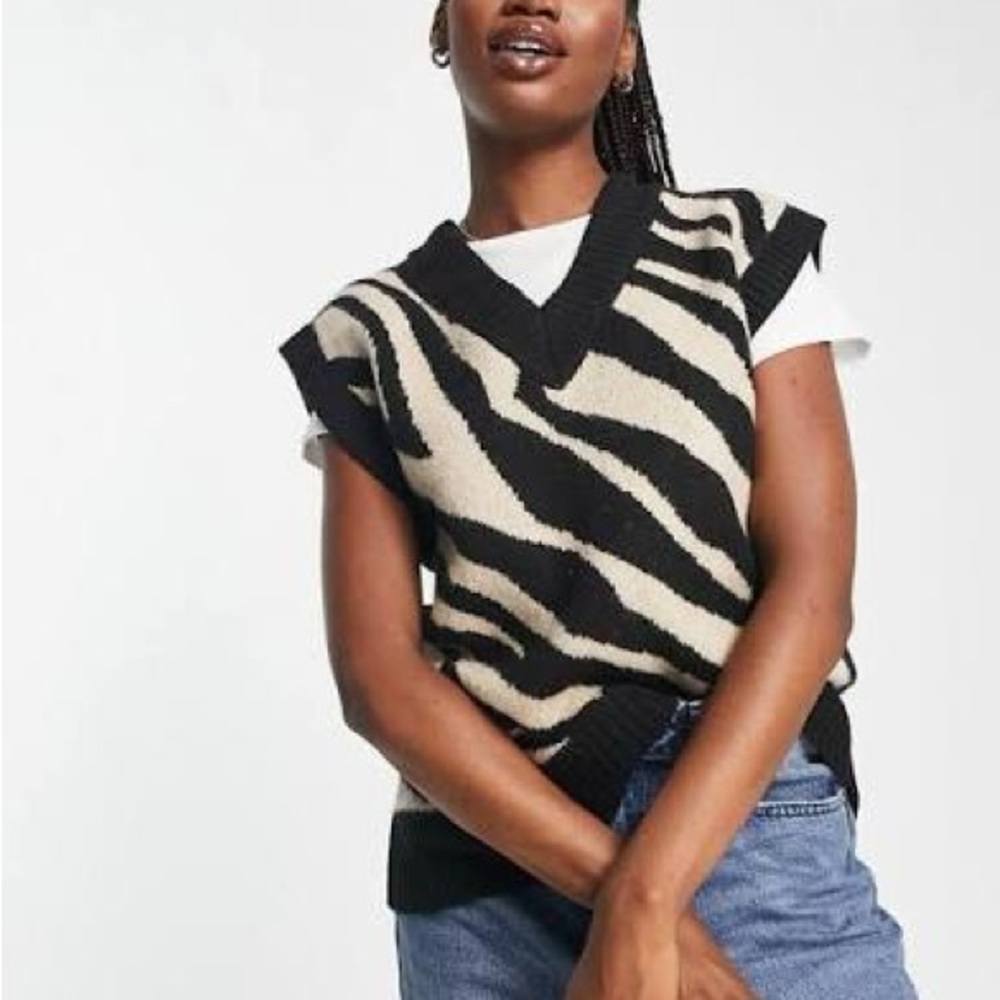 Black and Cream Zebra Print Sweater Vest urban bliss